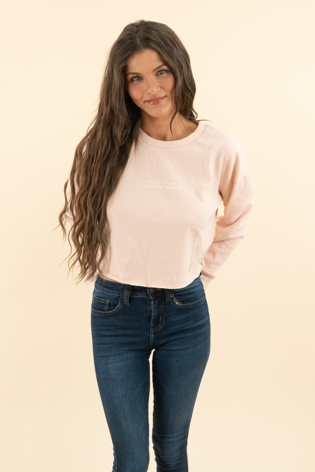 vanity planet light pink pullover (m; retail $25)