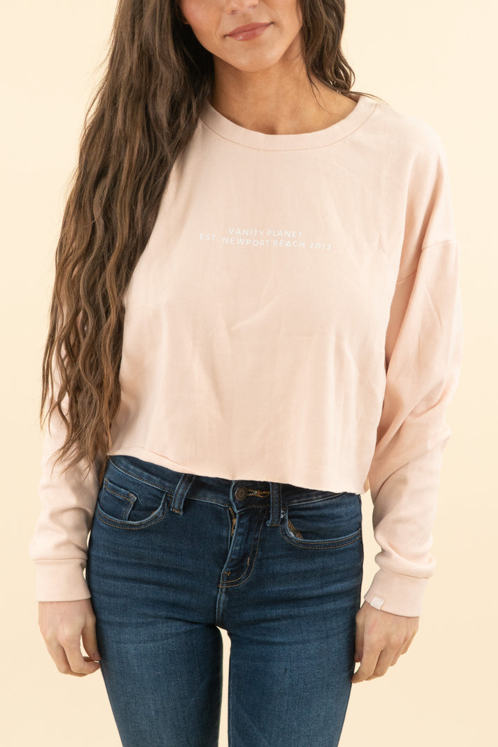 vanity planet light pink pullover (m; retail $25)