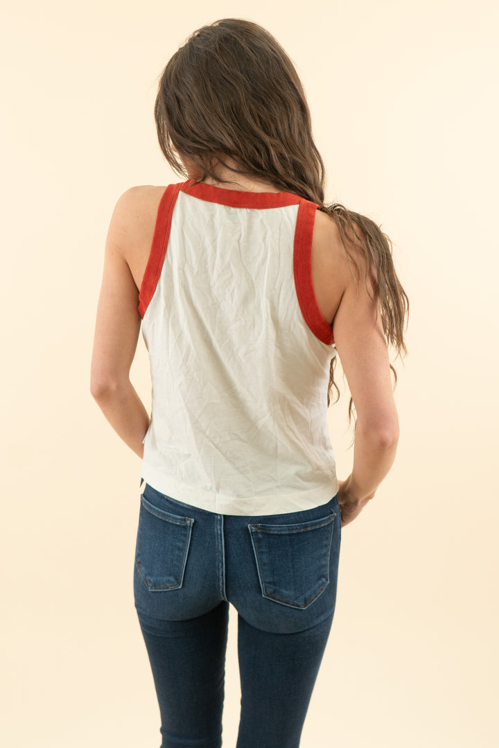 AUCTION wrangler cream and rust saddle up embroidered tank top (s)