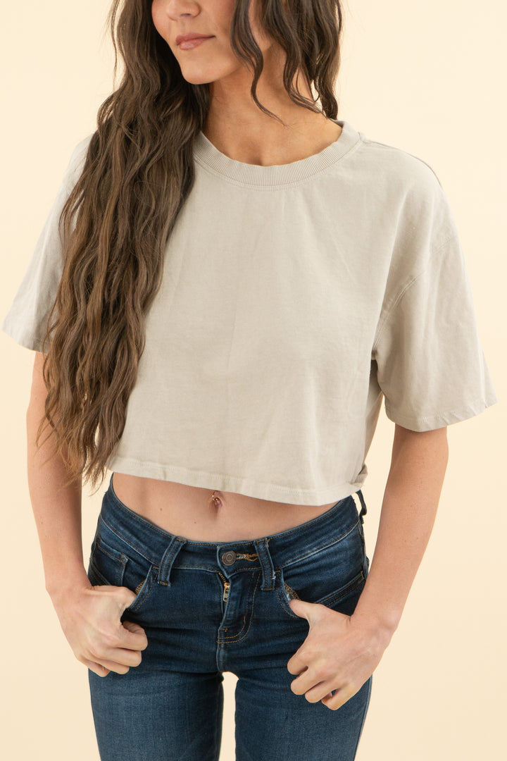zara cream tan cropped tee (s; retail $19.90)