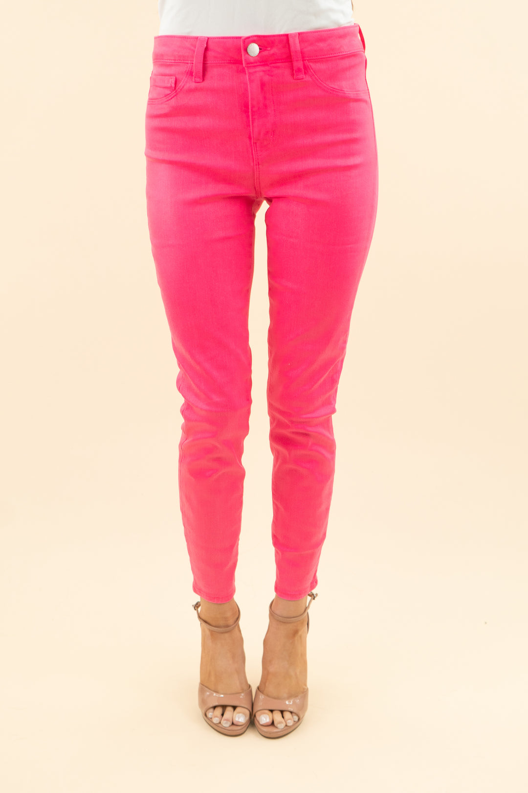 l'agence hot pink coated skinny jeans (26; retail $280)