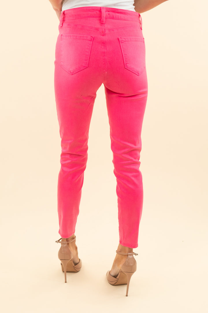 l'agence hot pink coated skinny jeans (26; retail $280)