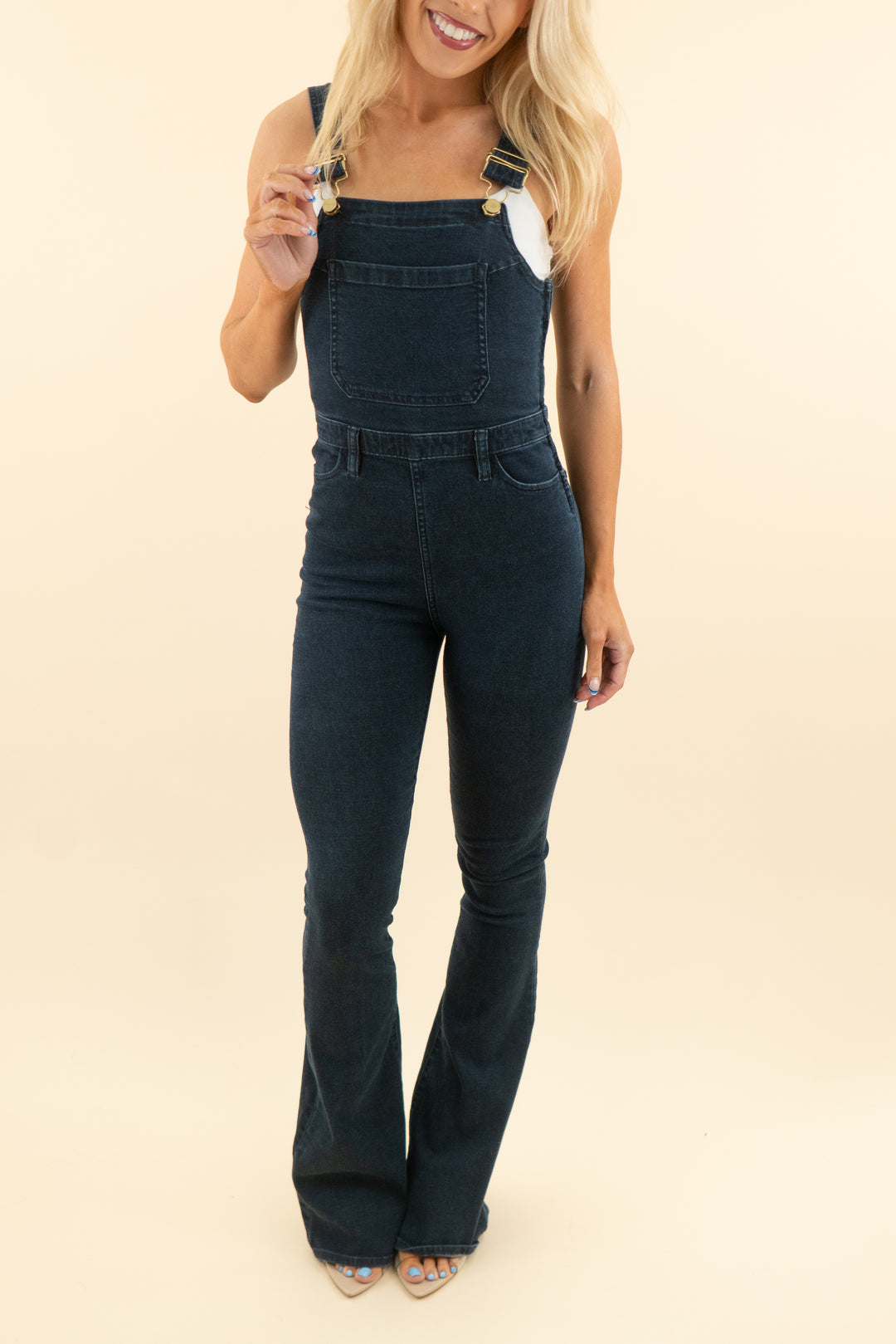 second skin dark wash overalls (s)
