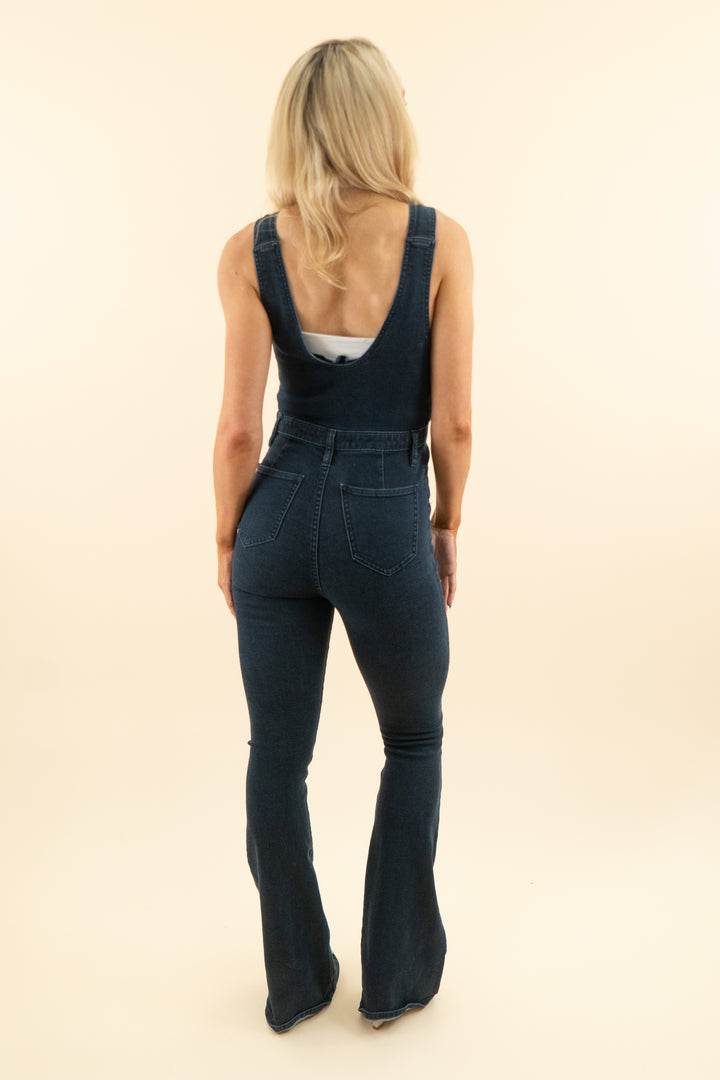 second skin dark wash overalls (s)