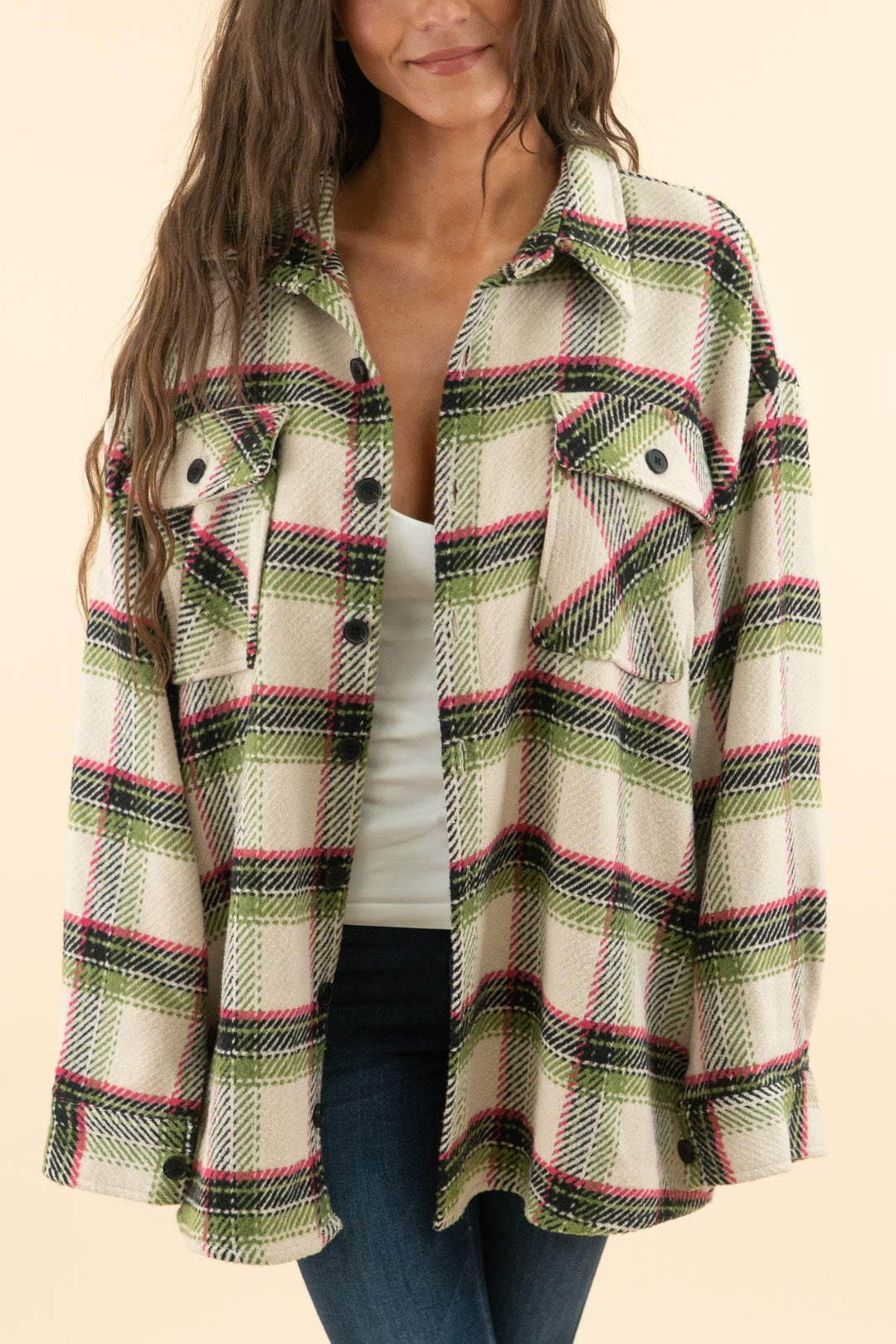 AUCTION wild fable green and pink plaid flannel jacket (m)