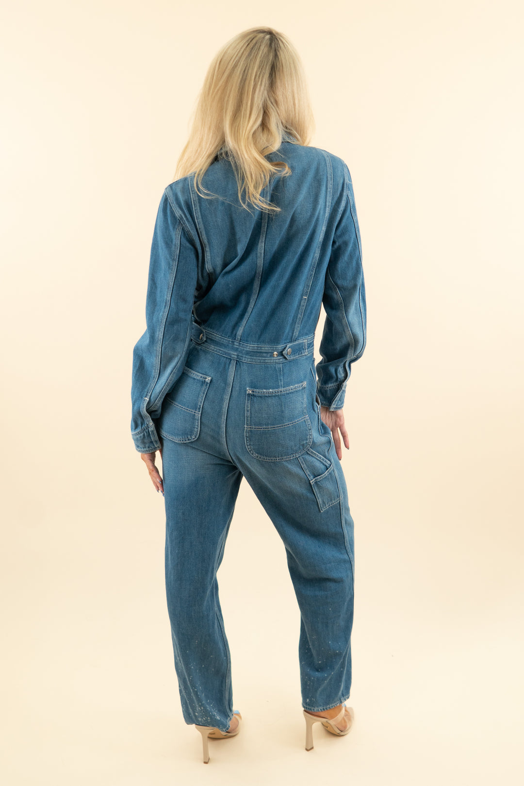 rag & bone medium wash denim jumpsuit (s; retail $498)