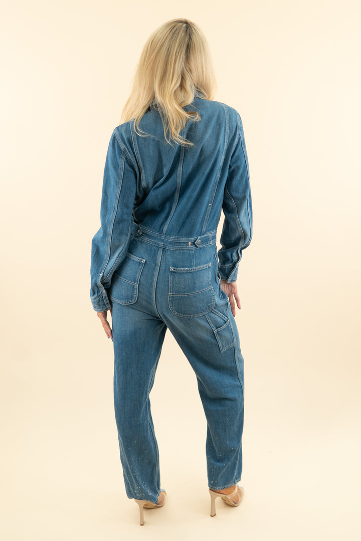 rag & bone medium wash denim jumpsuit (s; retail $498)