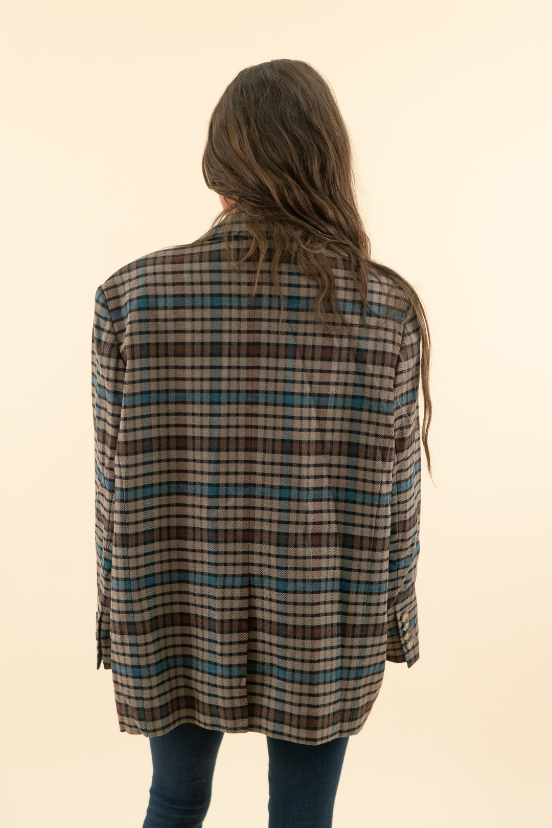 AUCTION babaton brown and blue plaid wool blazer (2)