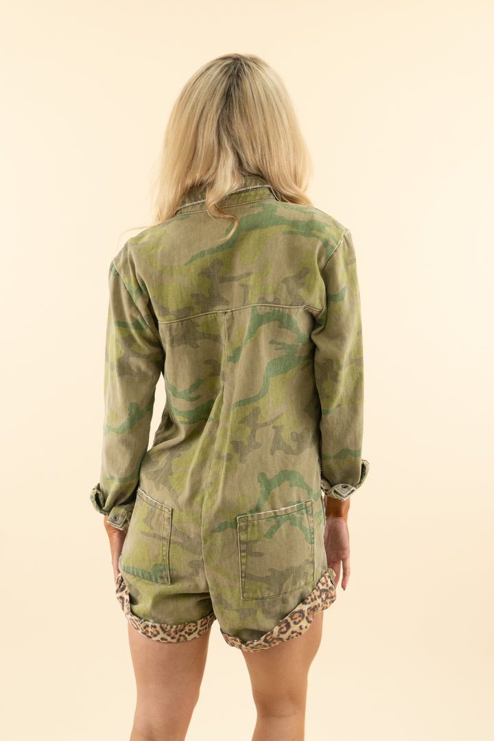AUCTION one teaspoon green camo/leopard denim romper (s)