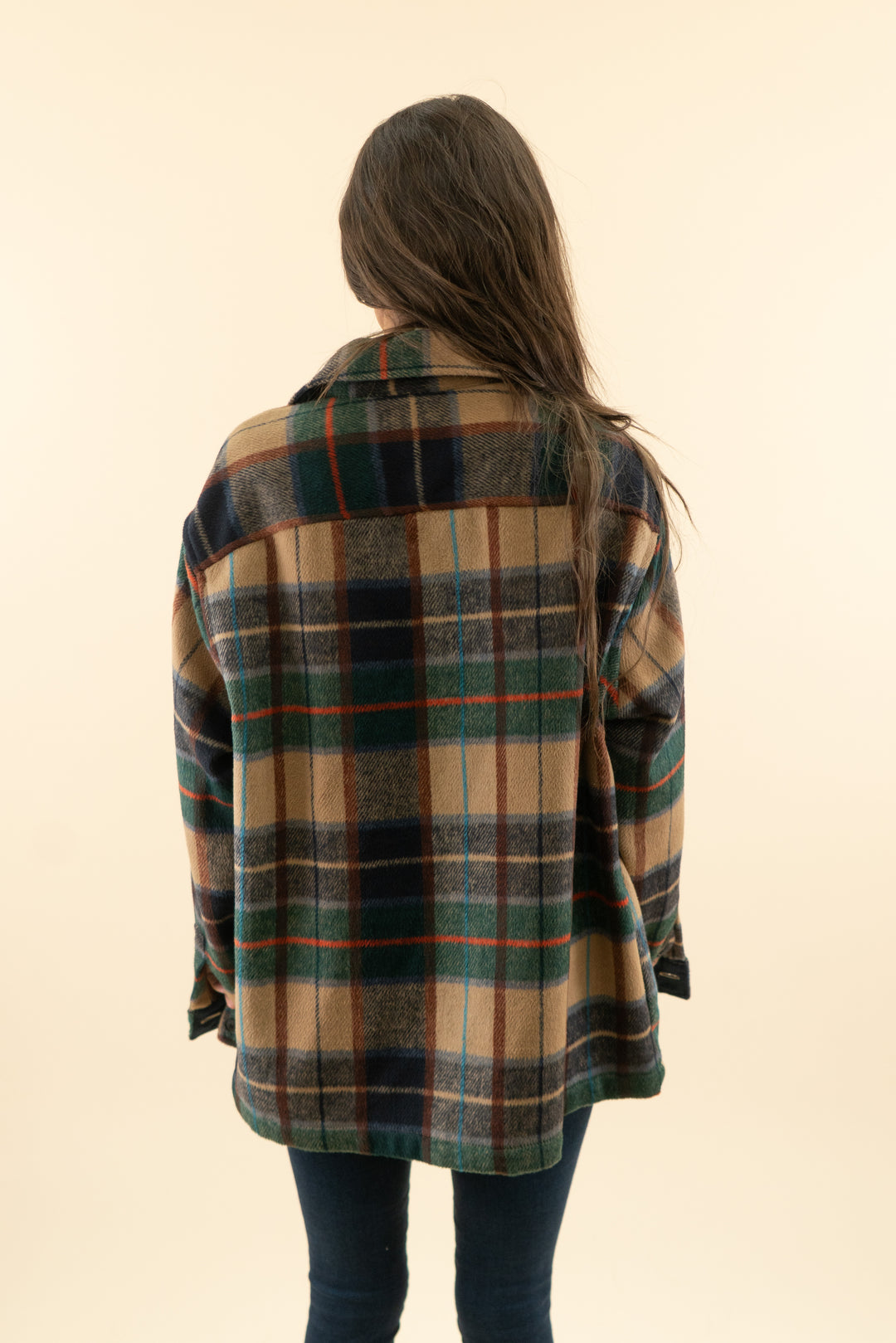AUCTION zara navy tan plaid flannel jacket (l)