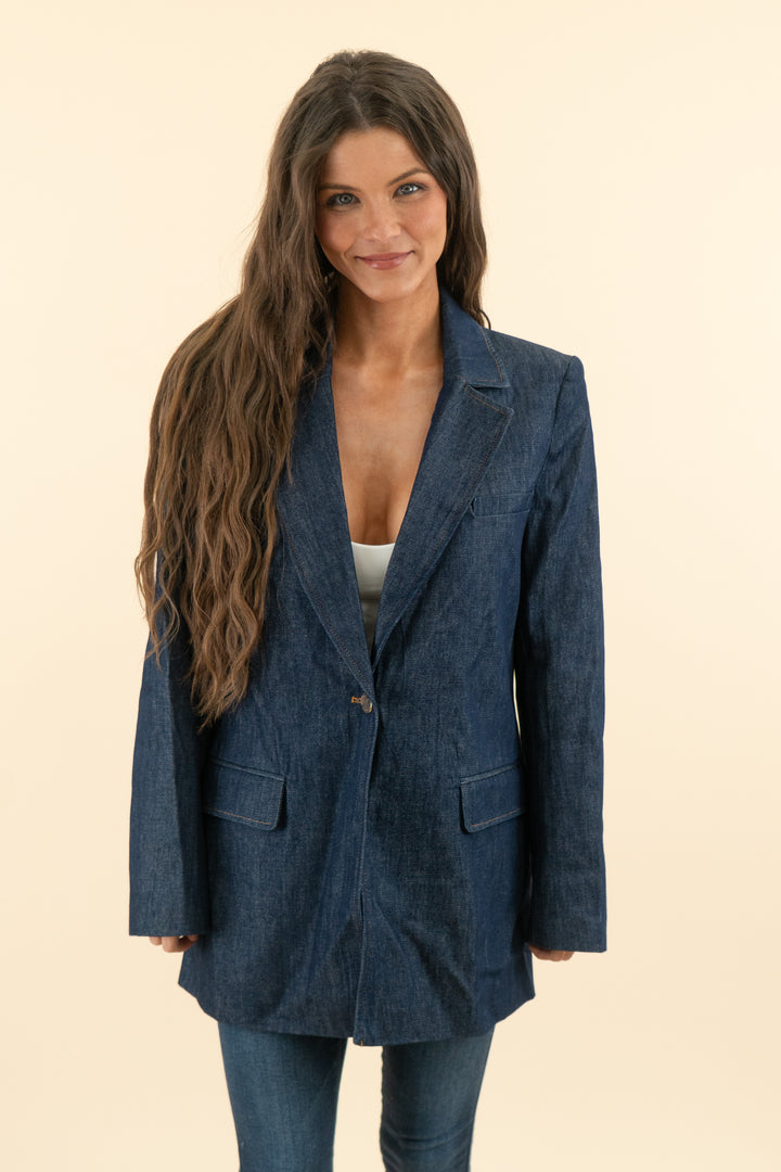 AUCTION zara dark wash denim blazer (s)