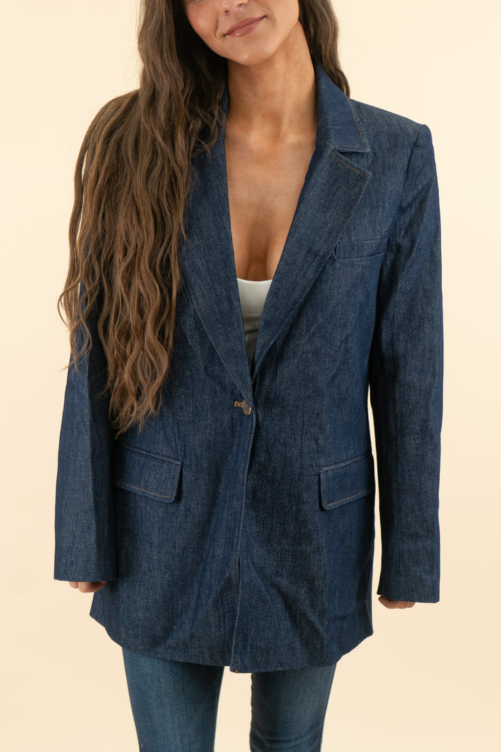 AUCTION zara dark wash denim blazer (s)