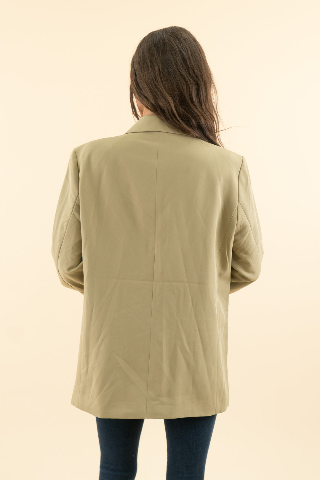 carly jean tan double breasted blazer (m; retail $98)