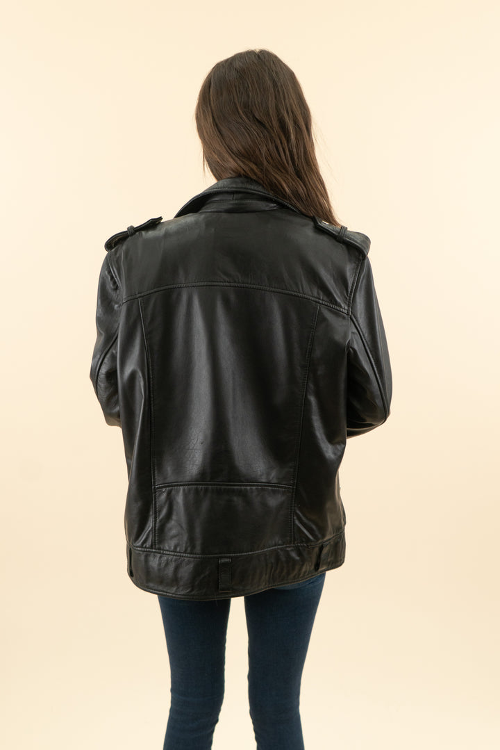 AUCTION zara black oversized faux leather jacket (s)