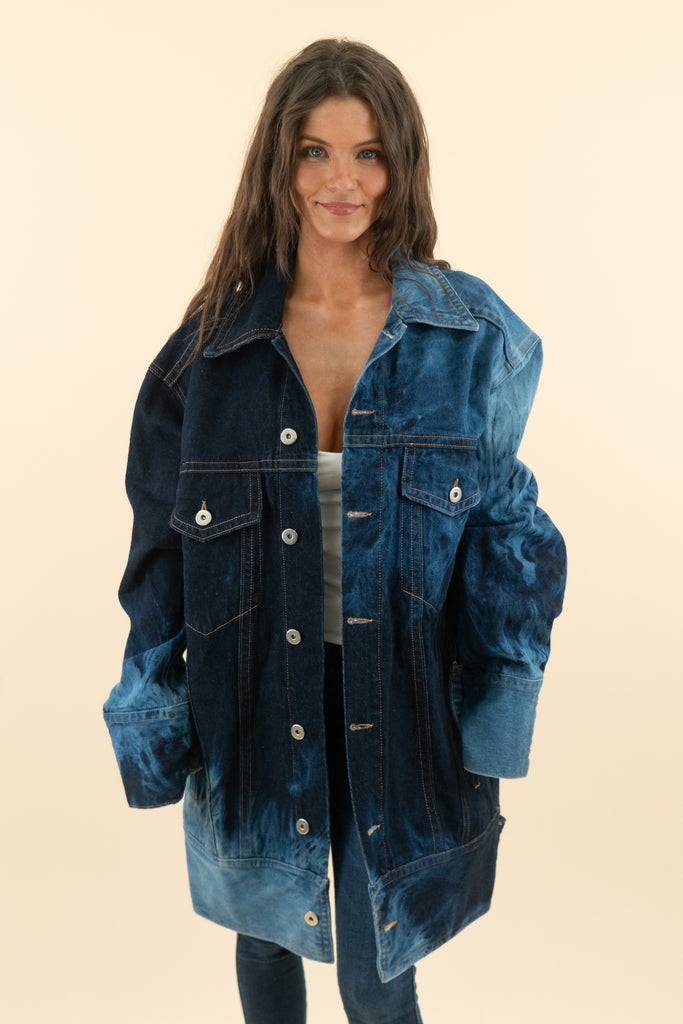 matthew adams dolan dark wash blue flames oversized long denim