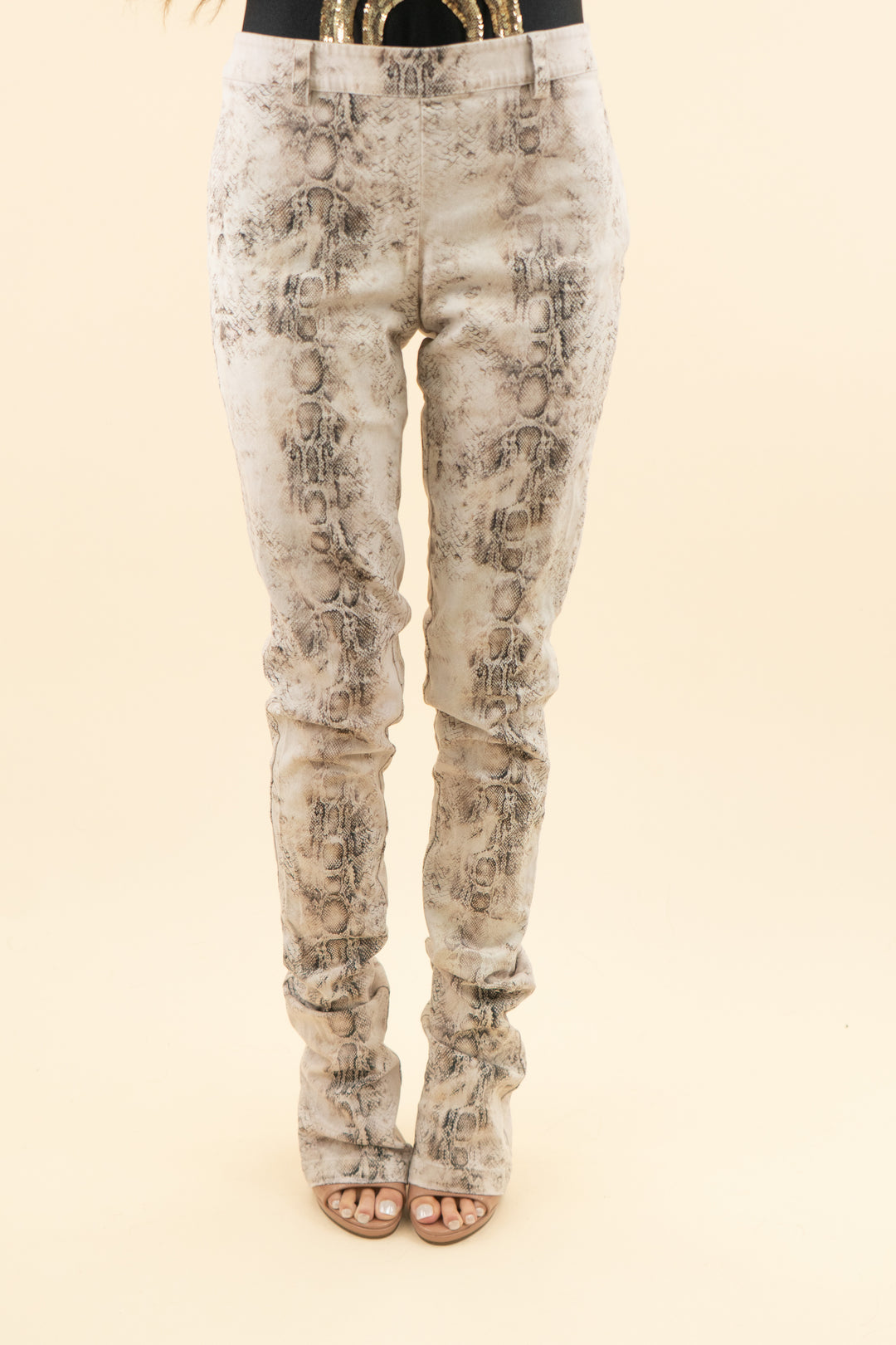 retrofete cream snakeskin print flare pants (26; retail $348)