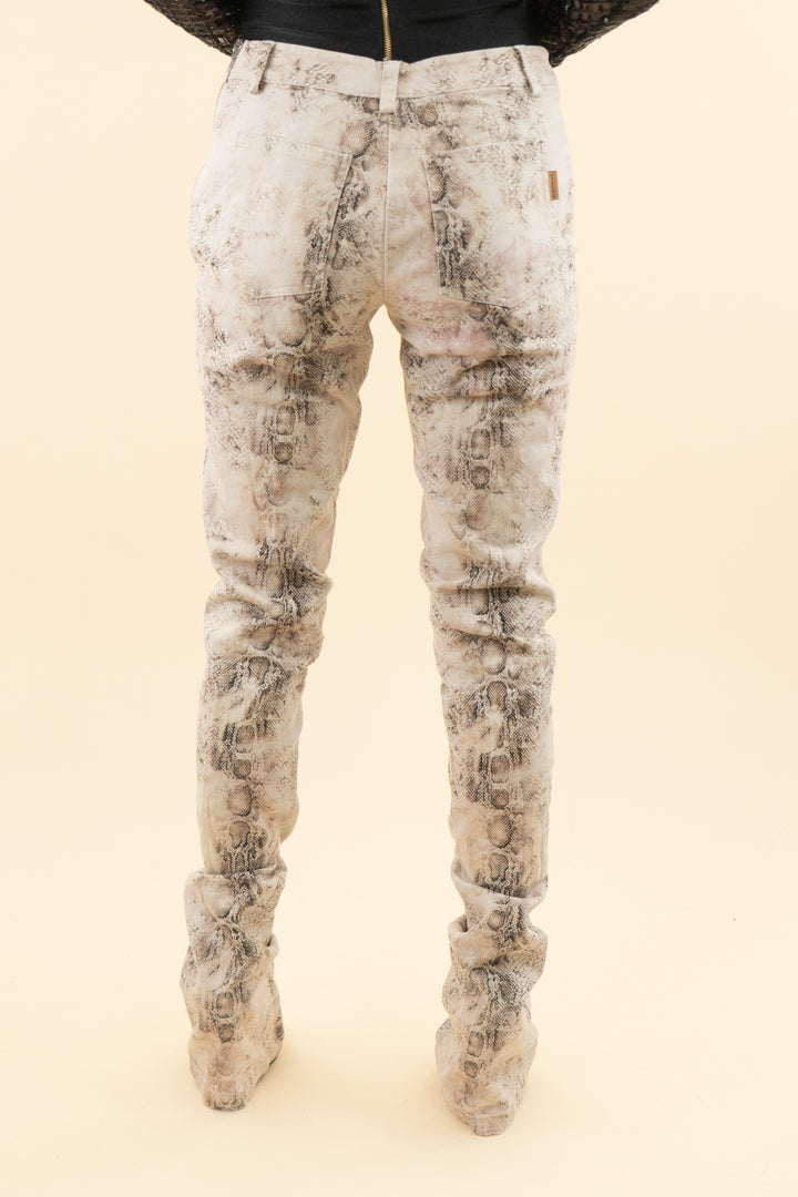retrofete cream snakeskin print flare pants (26; retail $348)