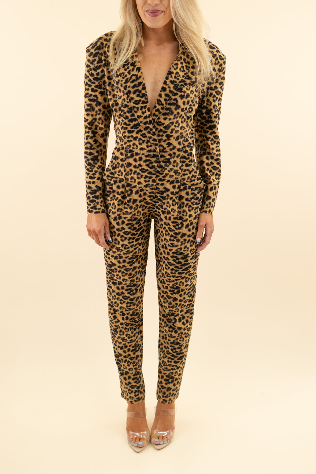 AUCTION norma kamali leopard long sleeve jumpsuit (XS)
