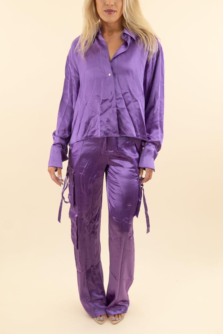 AUCTION retrofete purple satin pant suit set (s)