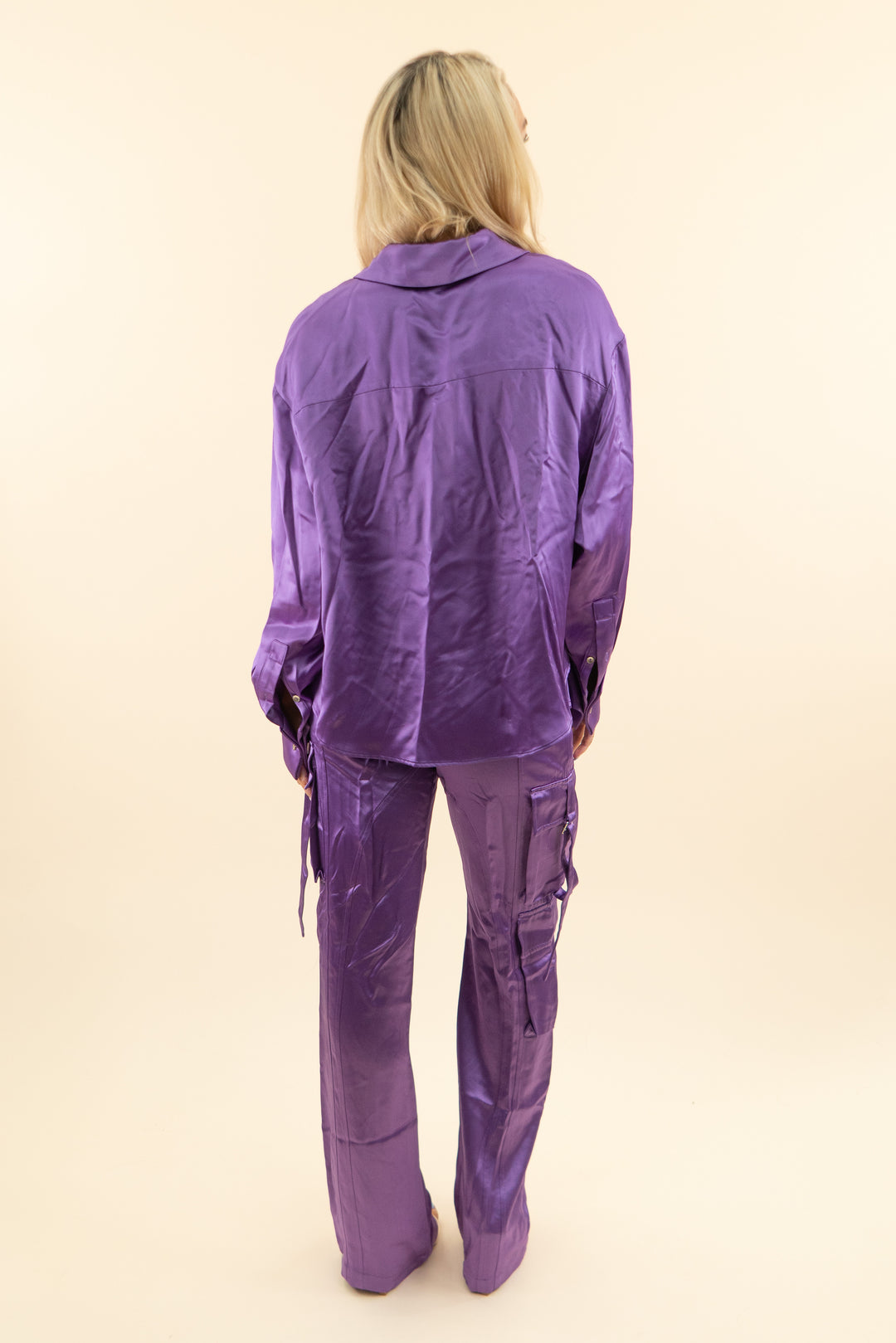 AUCTION retrofete purple satin pant suit set (s)