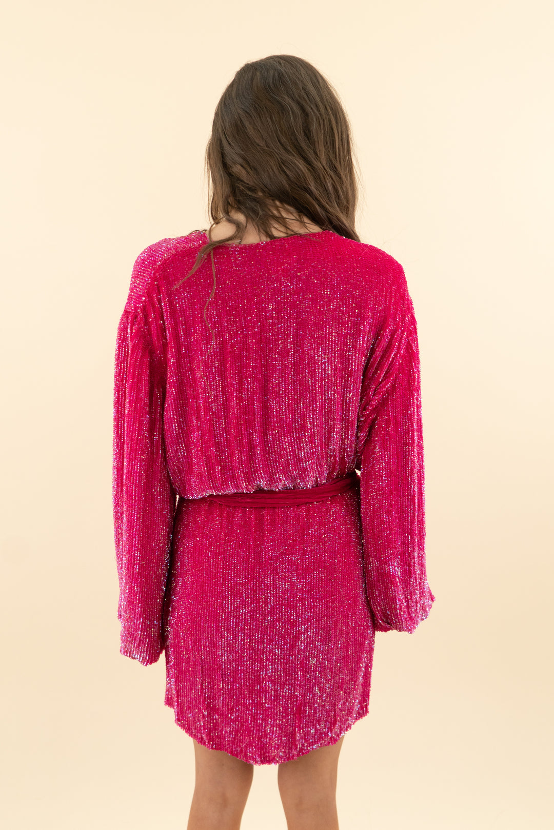 AUCTION retrofete deep pink sequin long sleeve wrap mini dress (s)