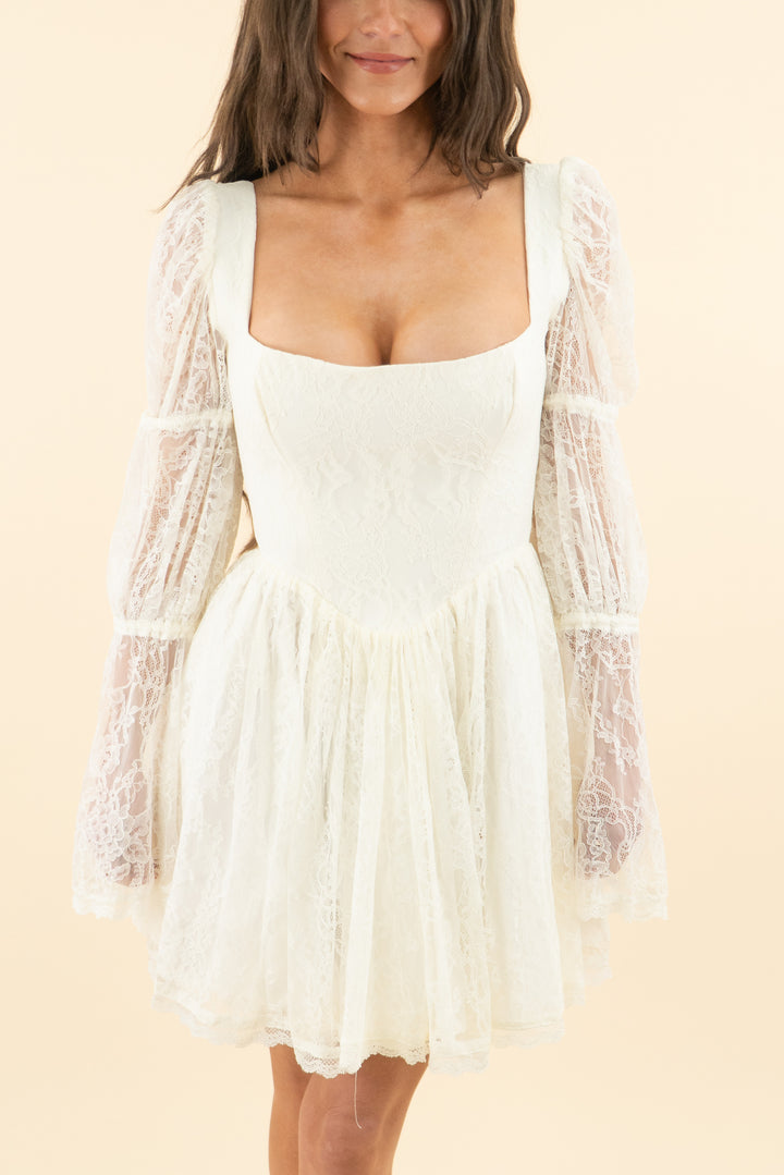 house of cb white lace long sleeve corset mini dress (s; $320)