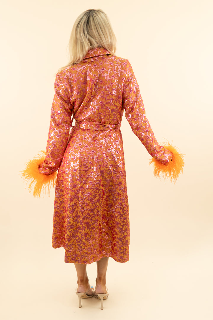 AUCTION andreeva pink/orange patterned feather coat and mini dress (4)