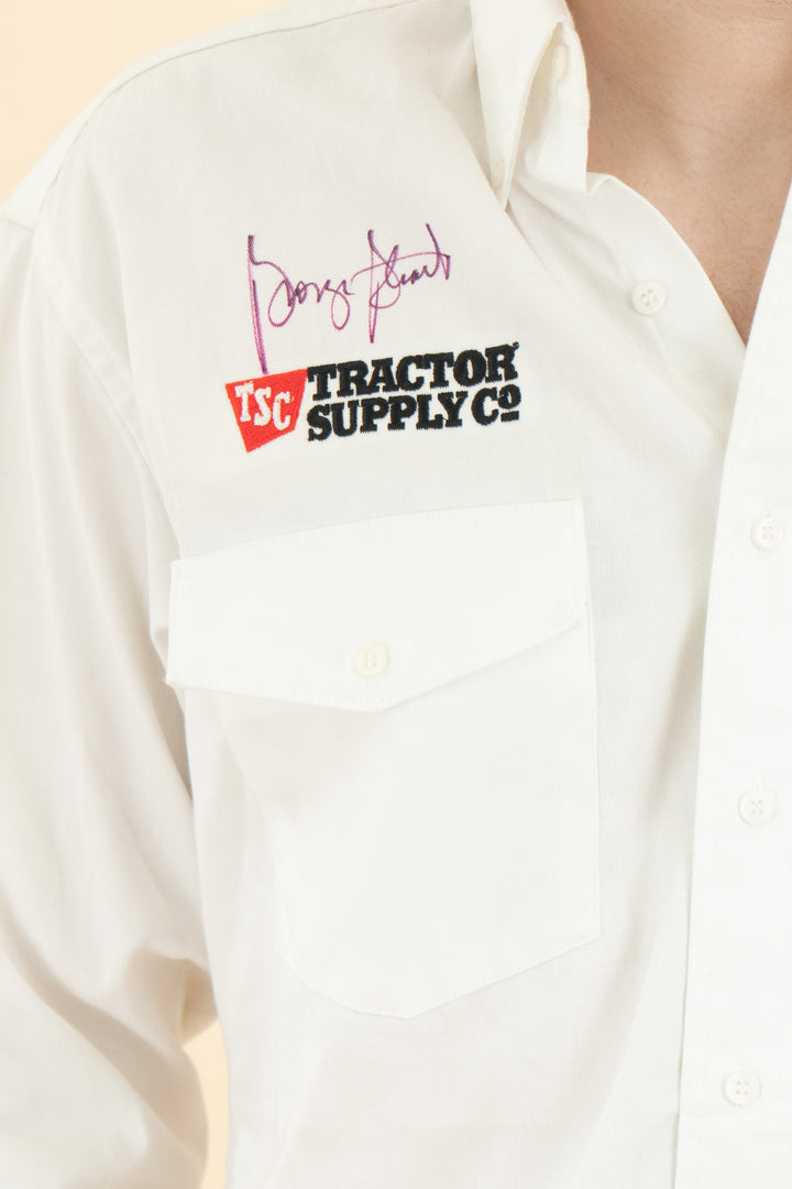 AUCTION wrangler george strait autographed tractor supply button up (15.5x34)- JASON