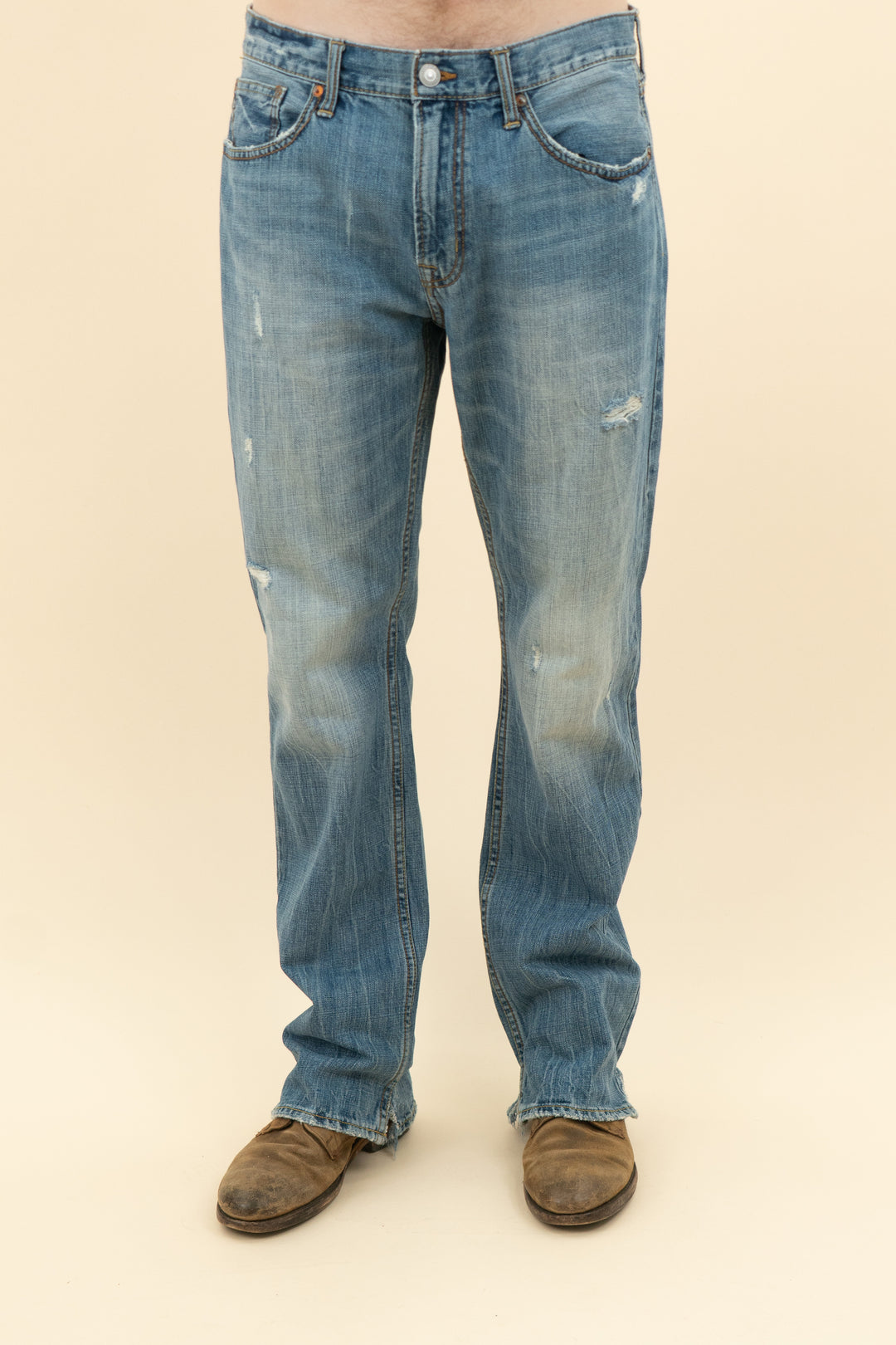 AUCTION american eagle medium wash original straight distressed jeans (34)- JASON