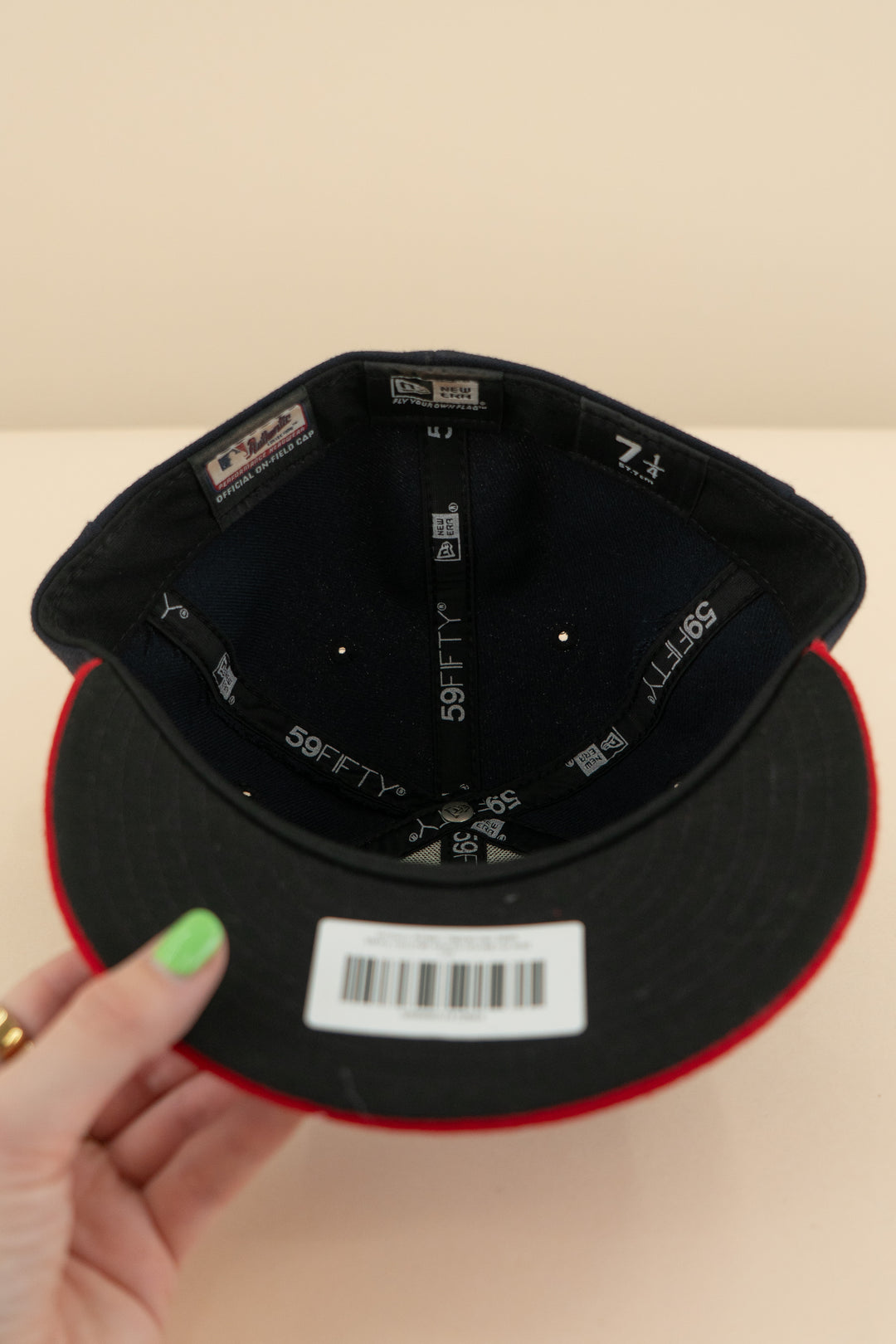59fifty navy/red atlanta braves hat (os; retail $50)