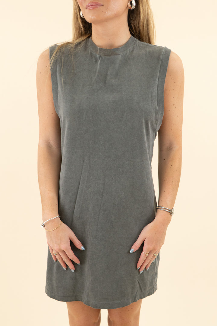 re/done x hanes dark grey sleeveless t-shirt mini dress (xs; retail $220)
