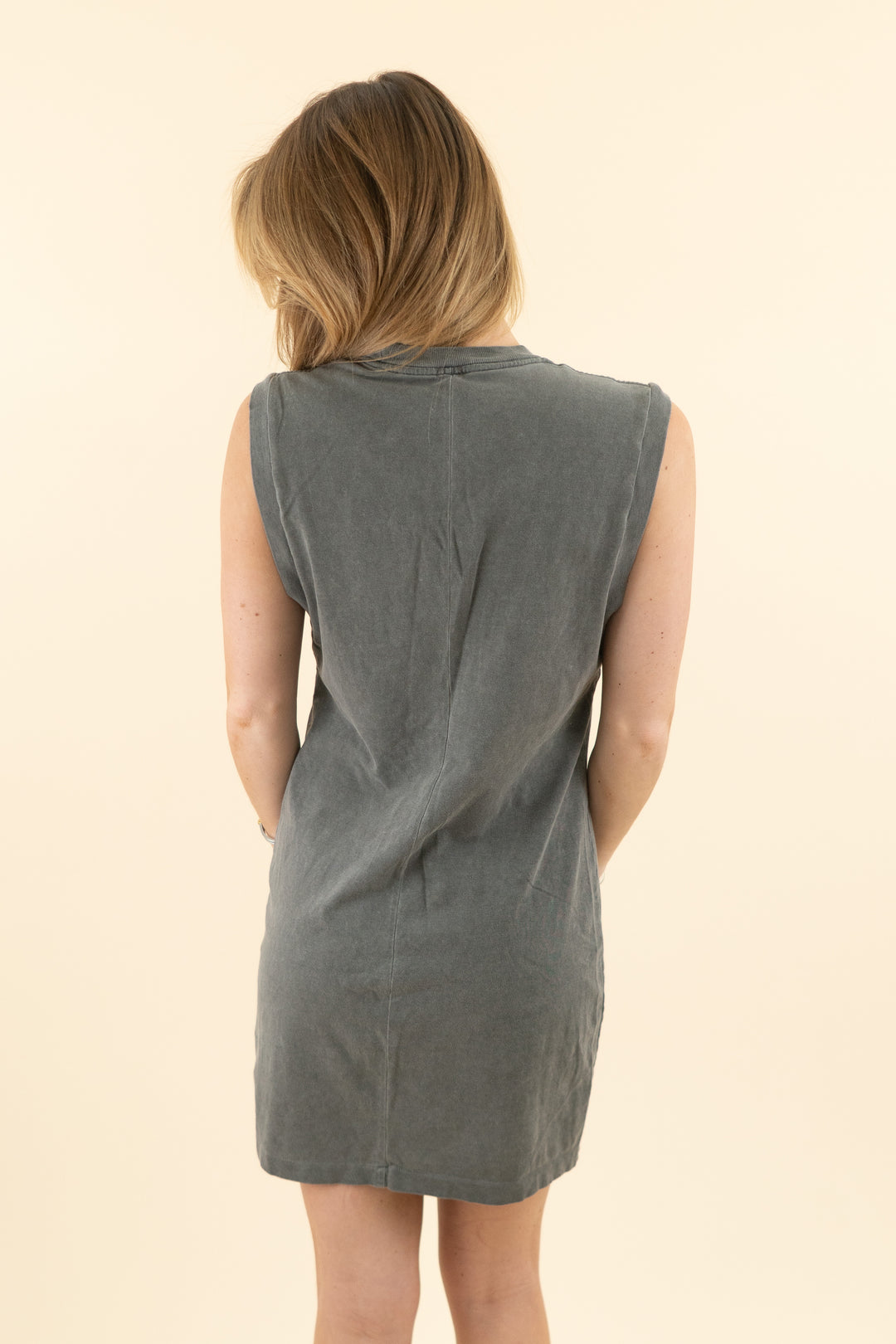 re/done x hanes dark grey sleeveless t-shirt mini dress (xs; retail $220)
