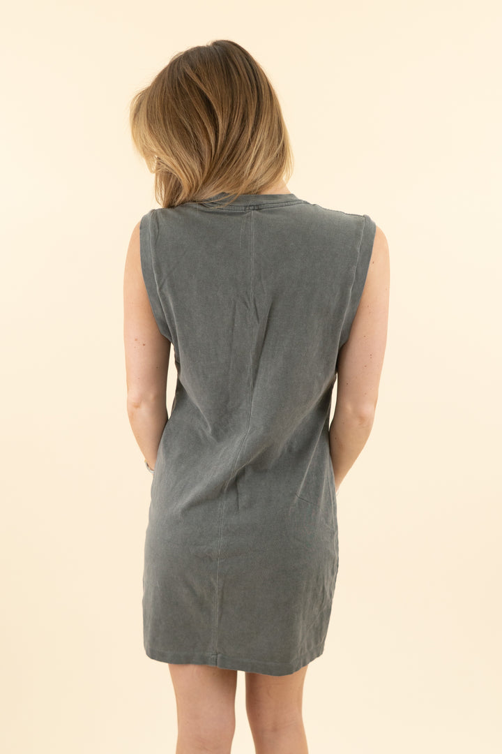 re/done x hanes dark grey sleeveless t-shirt mini dress (xs; retail $220)