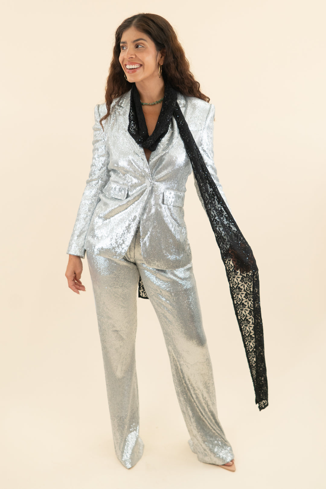 black lace embellished evening scarf (os)