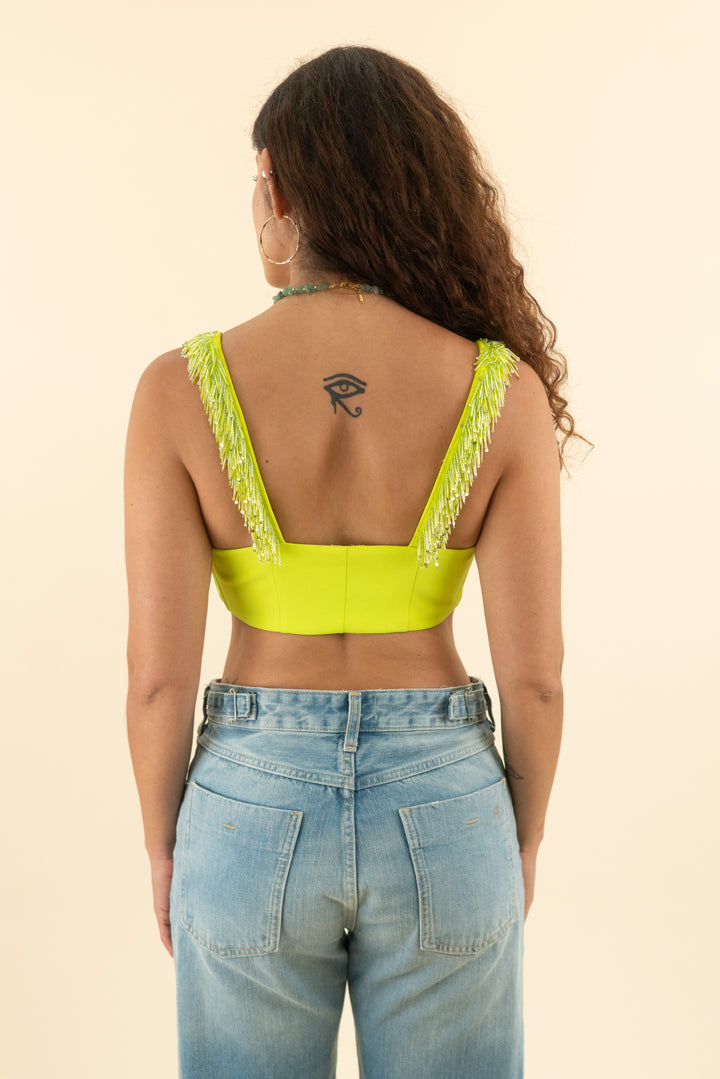 AUCTION nasty gal neon green beaded strap top (6)