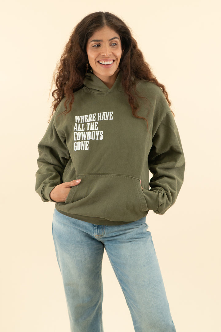 AUCTION lisa cotton army green "where have all the cowboys gone" hoodie (m)