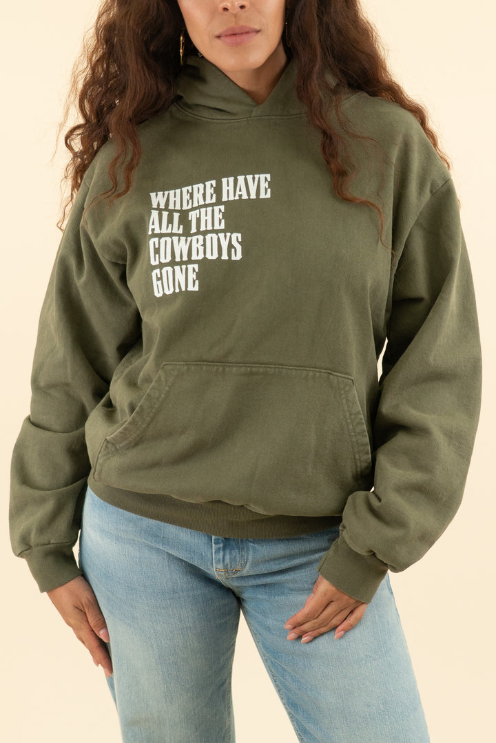 AUCTION lisa cotton army green "where have all the cowboys gone" hoodie (m)