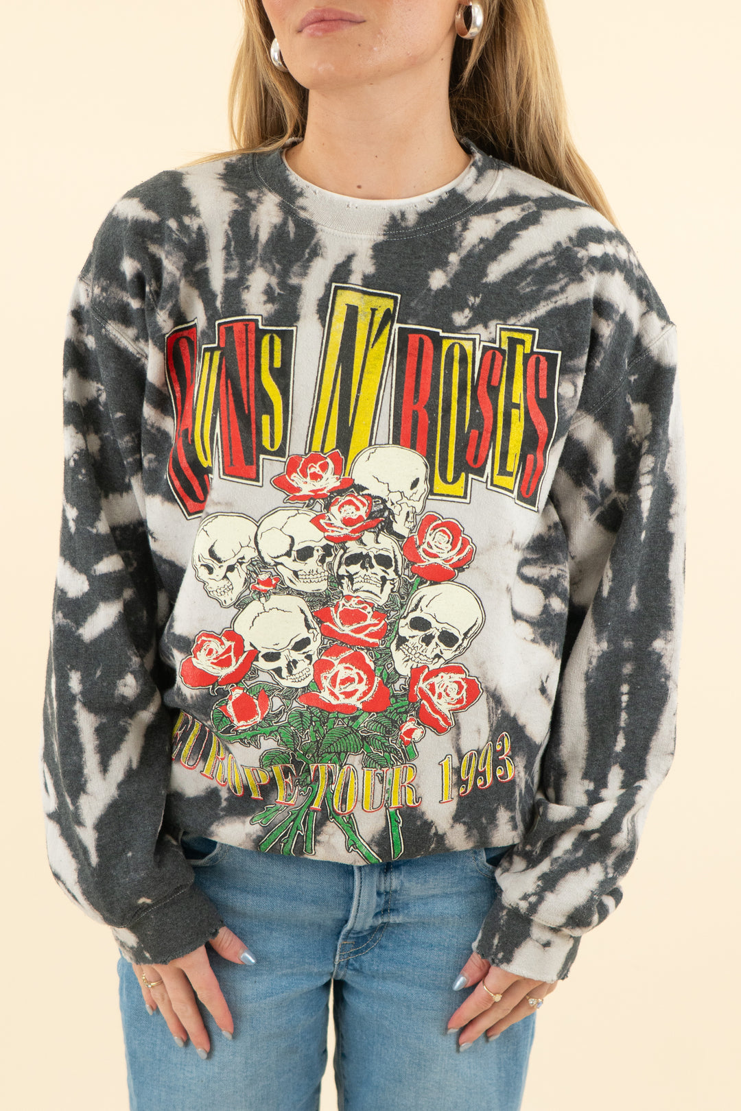 AUCTION made worn charcoal grey tie dye guns n' roses graphic crew neck sweatshirt (s)