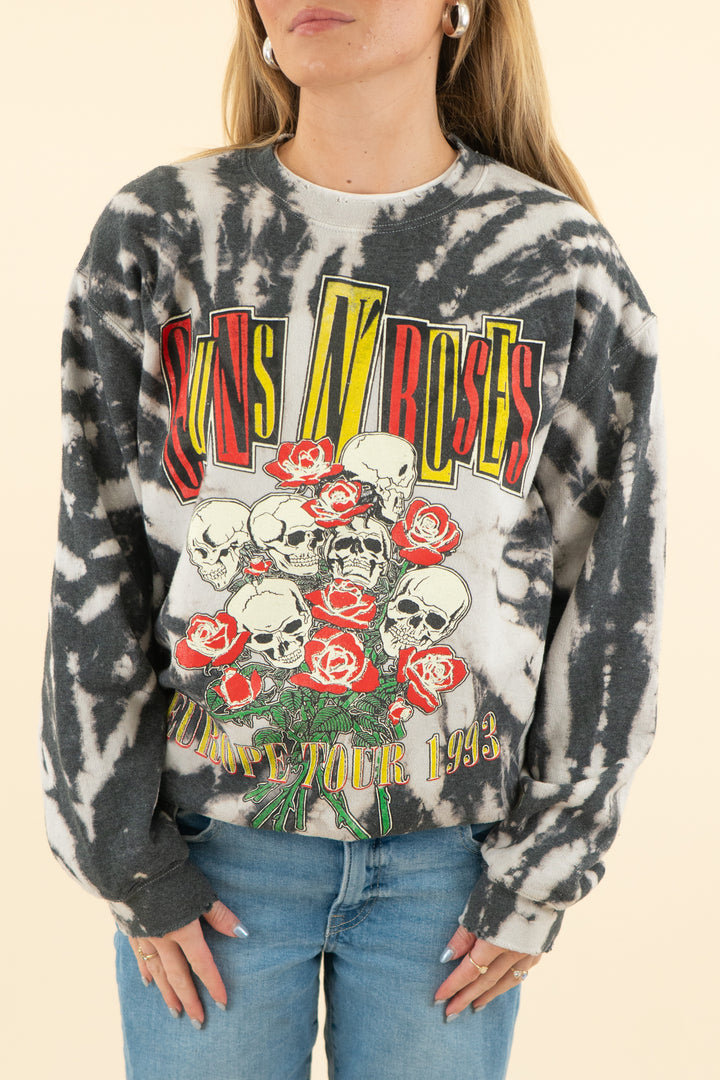 AUCTION made worn charcoal grey tie dye guns n' roses graphic crew neck sweatshirt (s)