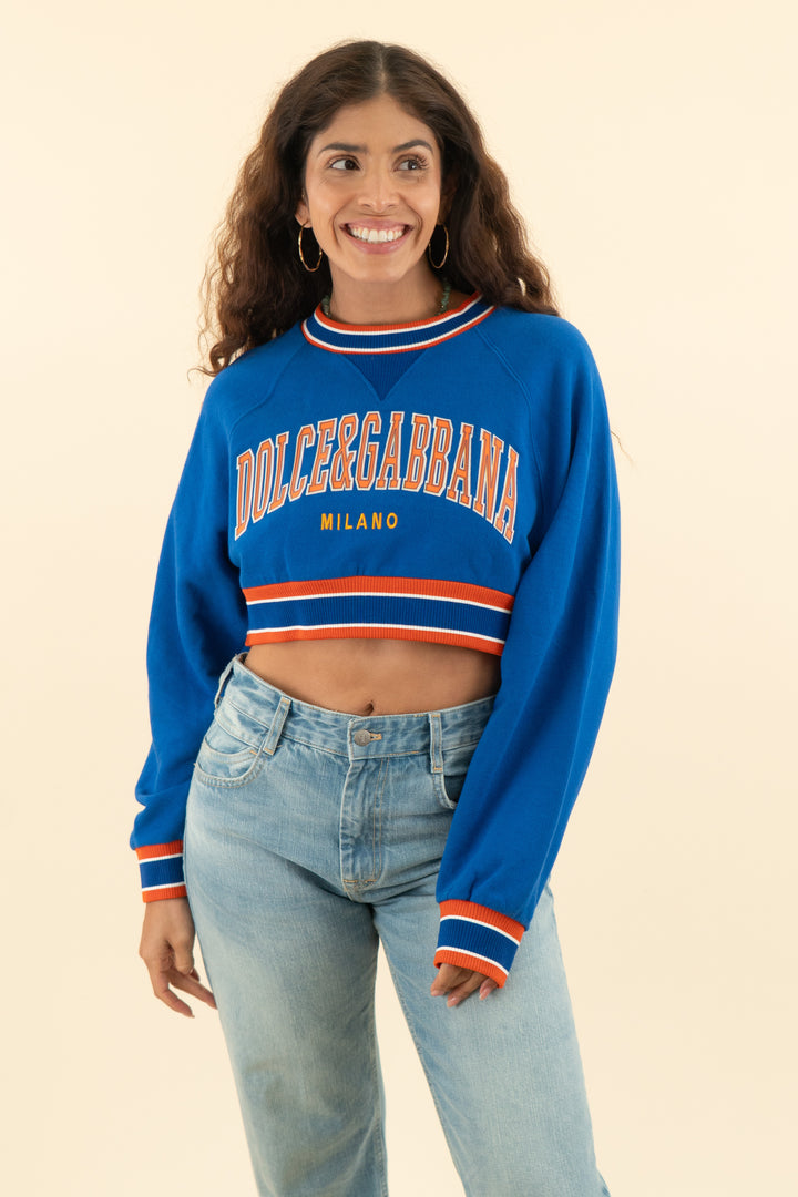 AUCTION dolce and gabbana blue varsity crop sweatshirt (40/ US4)