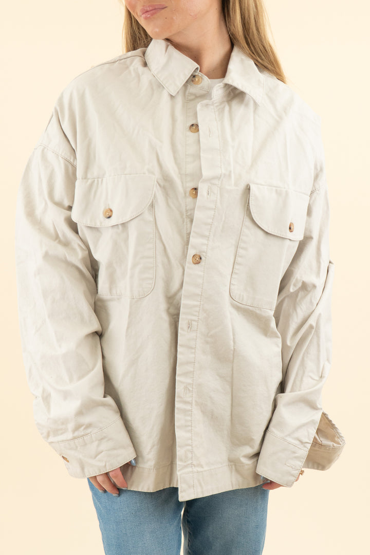 beige canvas oversize utility jacket (l; retail $70)