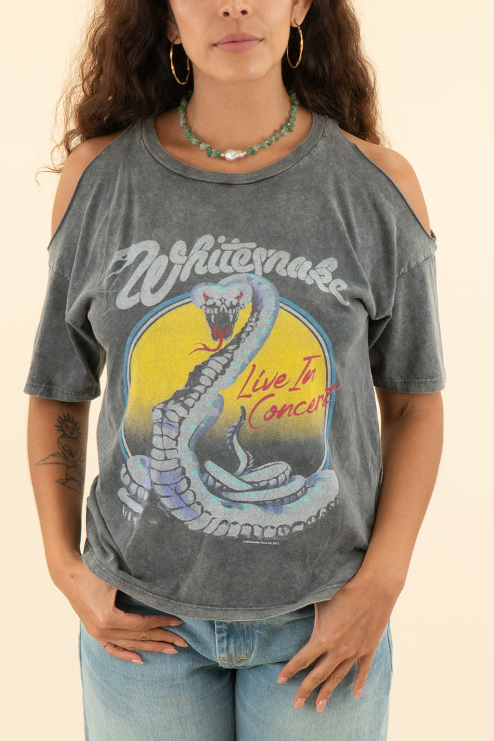 topshop charcoal grey cold shoulder whitesnake graphic tee (2; retail $45)