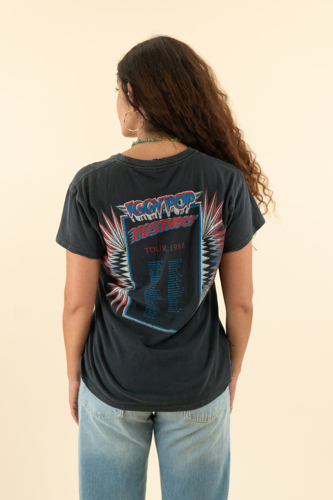 AUCTION made worn charcoal grey iggy pop sparkle graphic tee (s)