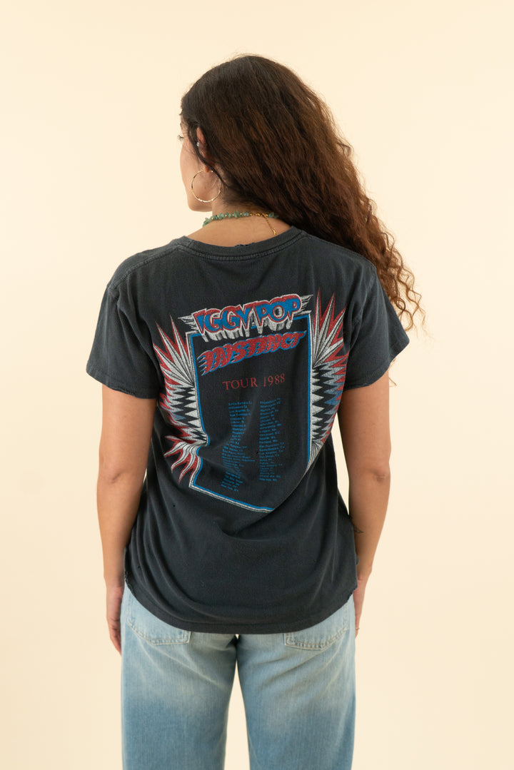 AUCTION made worn charcoal grey iggy pop sparkle graphic tee (s)