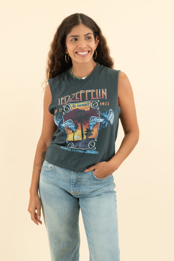 AUCTION daydreamer charcoal grey led zeppelin concert cut off tank (s)