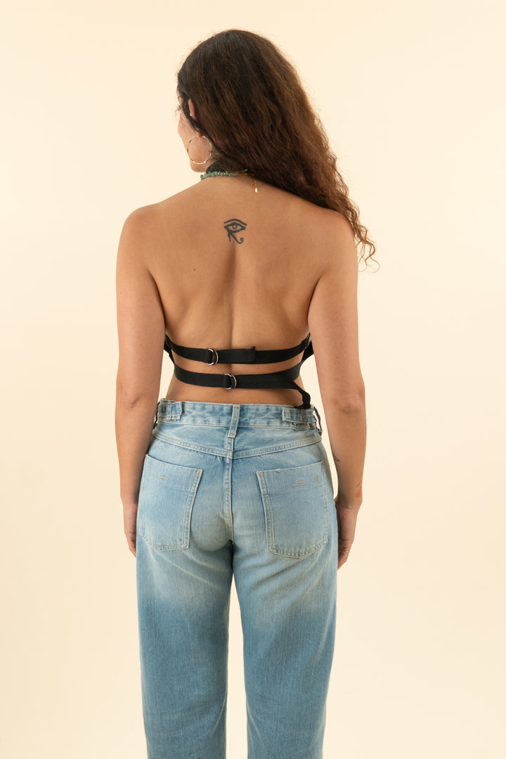 AUCTION naked wardrobe black patent halter neck open back top (s)