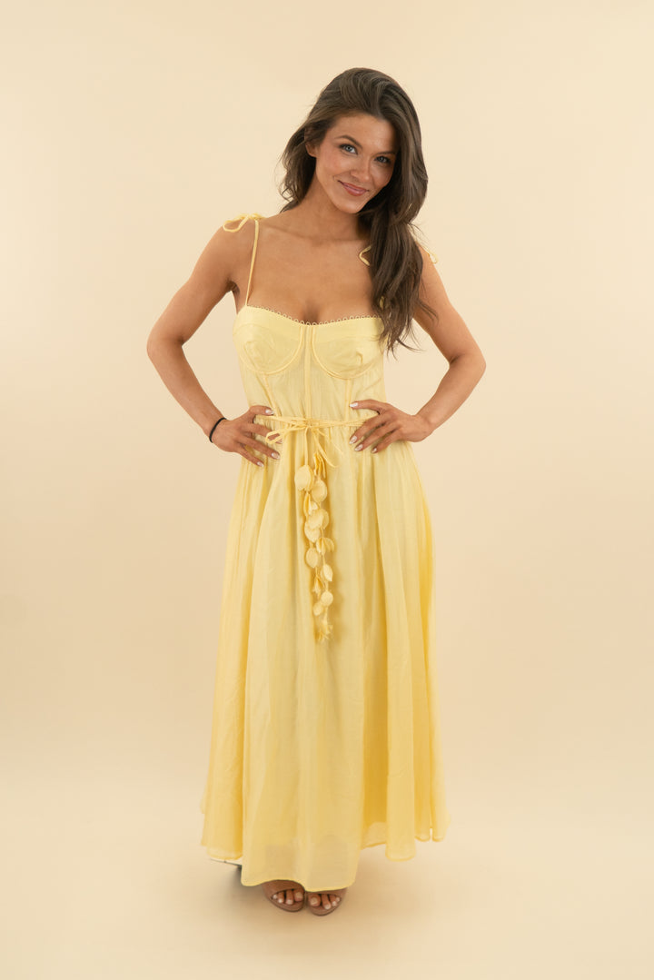 astr the label yellow 3d floral applique midi dress nwt (s; retail $178)