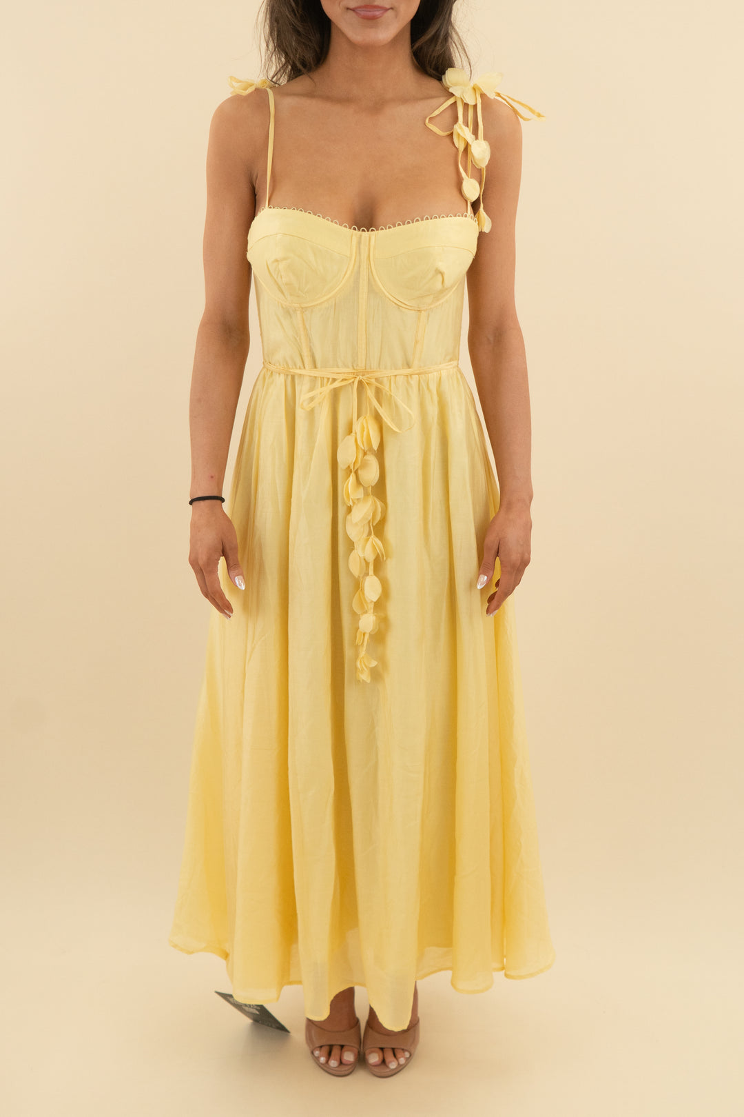 astr the label yellow 3d floral applique midi dress nwt (s; retail $178)