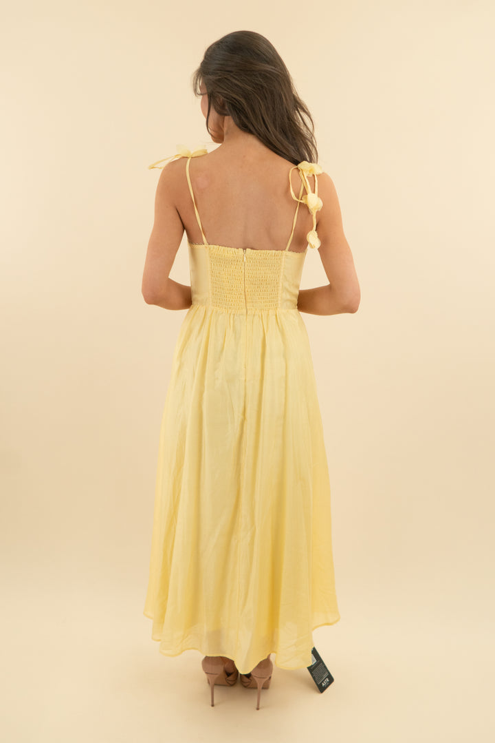 astr the label yellow 3d floral applique midi dress nwt (s; retail $178)