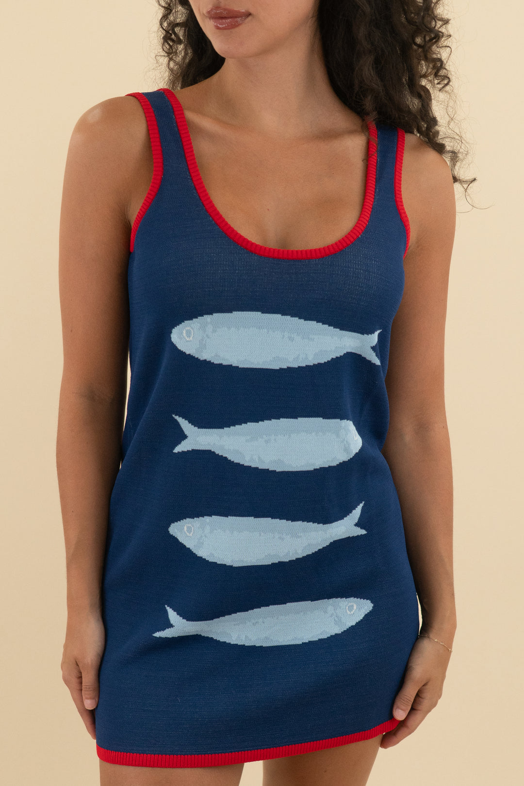 show me your mumu navy fish knit dress nwt (s; retail $165)